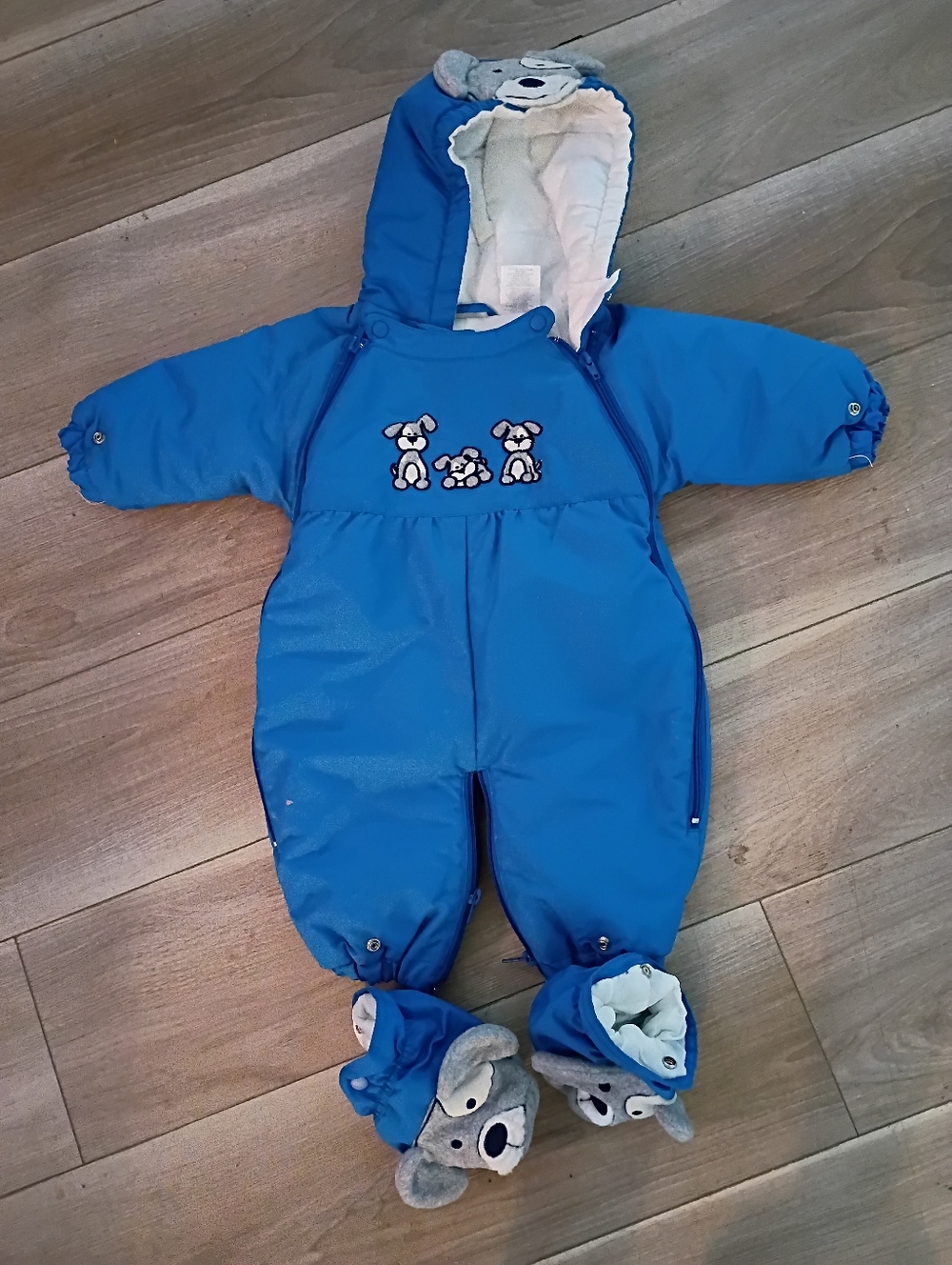 Blue Baby Snowsuit with Animal Hood